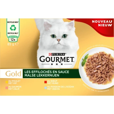 Afbeelding van Gourmet Gold Malse Lekkernijen Multi Pack Kattenvoer Kip Zalm Rund 12x85 g