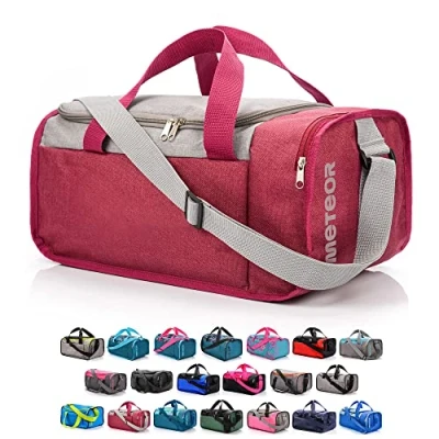 Afbeelding van Sporttas voor dames, heren, kinderen, meisjes, tas, reistas, duffel, modern, fitness, fleece, vakantie, schoudertas, werk, kleine grote sporttas, 20 of 40 liter, Rood/Grijs