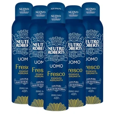 Afbeelding van 6 x Neutro Roberts Fresco Zero Sali Deodorant Spray voor heren, effectief, 48 uur, citroengras, flessen van elk 150 ml
