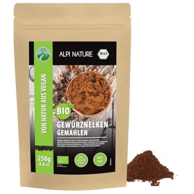 Afbeelding van gemalen biologische kruidnagel (250 g), kruidnagel, uit gecontroleerde teelt, 100% natuurlijk biologisch kruidnagelpoeder, kruidnagelpoeder