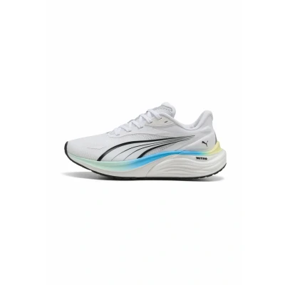 Afbeelding van Puma Electrify Nitro Trail hardloopschoenen, Dames, Maat: 40.5, White/mint melt/speed blue Kunststof/ textiel