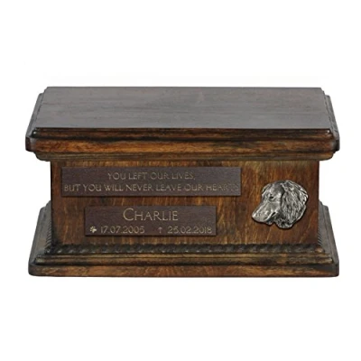 Afbeelding van Persoonlijke houten urn hond voor teckel as met gravure