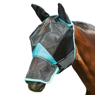 Image de Weatherbeeta Masque Anti Mouches Comfitec Deluxe Fine Mesh avec Oreilles et Nez Noir/Turquoise Full
