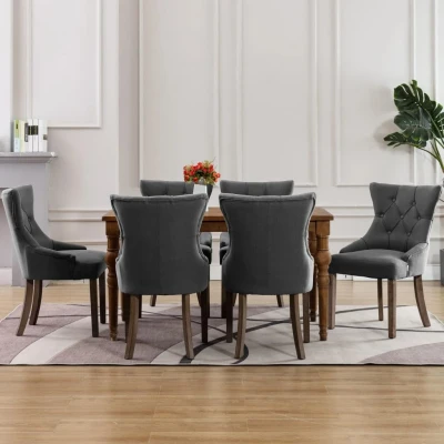 Afbeelding van Eetkamerstoelen 6 st stof grijs
