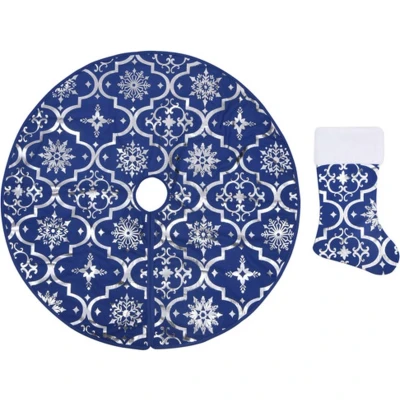 Afbeelding van Kerstboomrok luxe met sok 122 cm stof blauw
