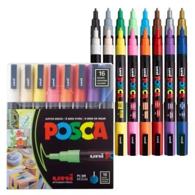 Afbeelding van Uni Posca stiften Standard Colors 16 PC3M 0.9 1.3 mm lijn