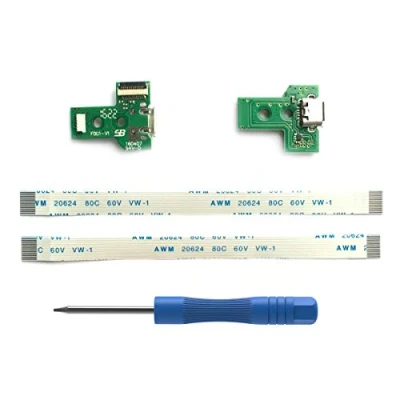 Afbeelding van 2 stks JDS 030 Vervanging Oplaadpoort voor PS4 DualShock 4, Reparatie Deel Micro USB Adapter Lader Socket Board Connector Module PlayStation 4 Controller, Flex Kabel, Tool Schroevendraaier