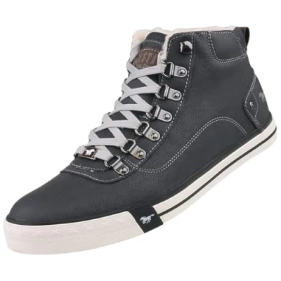 Afbeelding van Mustang Sneakers hoog, Heren, Maat: 41, Black Imitatieleer/ textiel