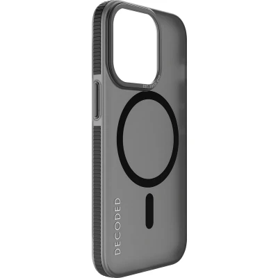 Afbeelding van DECODED Grip Case Back Cover iPhone 15 100% Gerecycleerd Plastic Doorzichtig Hoesje Geschikt voor MagSafe Transparant Black Zwart