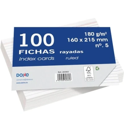 Afbeelding van Dohe Set van 100 gelinieerde kaarten karton A5 formaat (21,5 x 16 cm), 180 g/m², nr. 5, kantoorbenodigdheden, wit