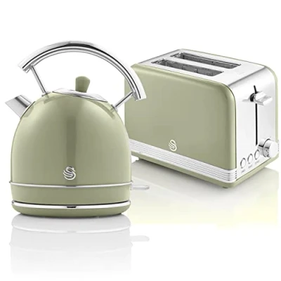 Image de Retro Set Petit Déjeuner Bouilloire 18L Sans fil Grille Pain 2 Larges Tranches SWAN STP7050GNEU 850 Vert