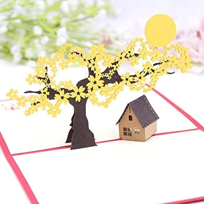 Afbeelding van KUNSTIFY 3D pop up kaart, wenskaart, cadeau voor vriendin, man, vrouw, vader, moeder, opa, bruiloft, verjaardagscadeau, idee, gele boom