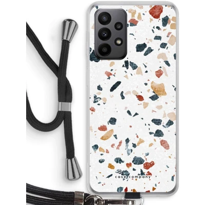 Afbeelding van Case Company® hoesje met Koord geschikt voor Samsung Galaxy A23 Terrazzo N4 Telefoonhoesje Zwart Bescherming aan alle Kanten en Over de Schermrand
