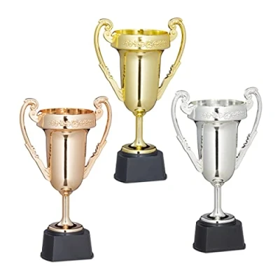 Afbeelding van trofee beker set van 3 22,5 cm kunststof goud zilver brons