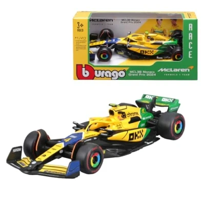 Afbeelding van F1 McLAREN MCL38 2024 Monaco GP Livrea Senna 30e verjaardag Formule 1 LANDO NORRIS 4 schaal 1:43 12 cm Bburago 18 38214 N