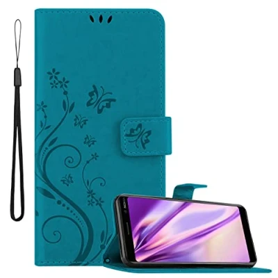 Afbeelding van Cadorabo Hoesje geschikt voor Nokia 7 PLUS in BLOEMEN BLAUW Beschermhoes bloemmotief met magnetische sluiting, standfunctie en kaartsleuven Book Case Cover Etui
