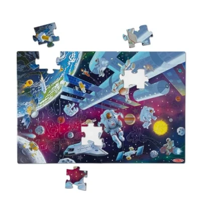 Afbeelding van Melissa &amp; Doug Glow in the dark kartonnen legpuzzel met ruimtethema 48 stukjes, voor jongens en meisjes vanaf 3 jaar