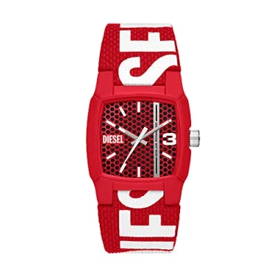 Afbeelding van Diesel Cliffhanger herenhorloge, driewijzers kwartsuurwerk met siliconen band, roestvrij staal of leer, Rood en Wit, riem