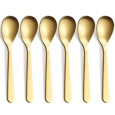 Afbeelding van FULLYWARE Set van 6 Demitasse espressolepels roestvrij staal met satijnen afwerking, mat goud, 11,9 cm