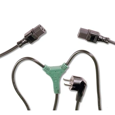 Afbeelding van PremiumCord Y stroomkabel 230 V 120 + 30/50 cm, netsnoer met aardcontact tot 2 x sockets C13, IEC 320, 3 polige pc stroomkabel, kleur zwart