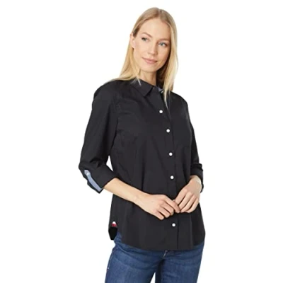 Afbeelding van Tommy Hilfiger Roll Tab Shirt met lage knopen voor dames, Zwart 01