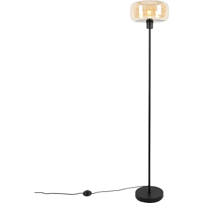 Afbeelding van QAZQA Art deco vloerlamp zwart met amber glas Bizle