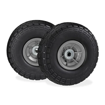 Afbeelding van Steekwagenwiel, 2 stuks, rubber, lekvrij, 260 x 85, as 16 mm, 4,1/3,5 4, tot 150 kg, zwart grijs