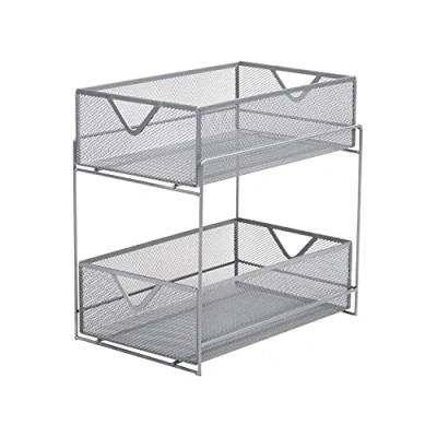 Afbeelding van Mind Reader CABASK2T SIL Network Collection Opbergmand met 2 niveaus, voor keuken, kantoor, make up, opbergkast, metalen gaas, zilver