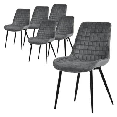 Afbeelding van ML Design Set van 6 eetkamerstoelen, antraciet, zitting fluweel met zwarte metalen poten, keukenstoelen rugleuning, gestoffeerde stoelen voor woonkamer, kantoor,