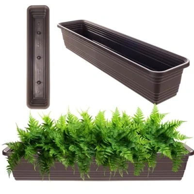 Afbeelding van KADAX Balkonplantenbak van weerbestendig kunststof, balustrade voor het kweken bloemen, kruiden en planten, mokka, 80 cm