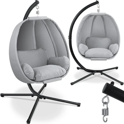 Afbeelding van KESSER® Luxe Hangstoel met Standaard en Kussen voor Binnen Buiten tot 150 kg Draagvermogen Grijs