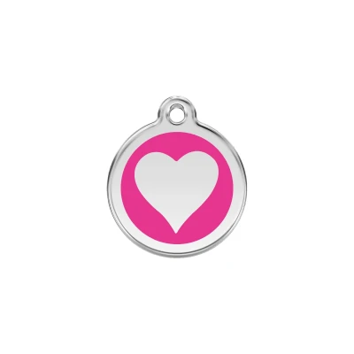 Afbeelding van Heart Hot Pink roestvrijstalen hondenpenning small/klein dia. 2 cm RedDingo