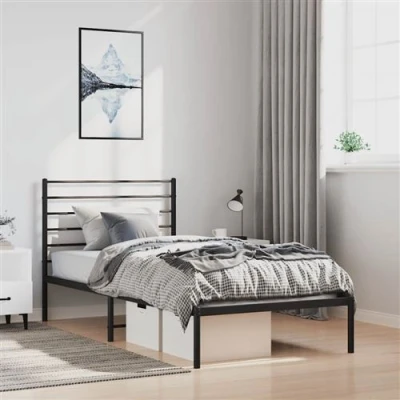 Afbeelding van Bedframe met hoofdbord metaal zwart 100x200 cm