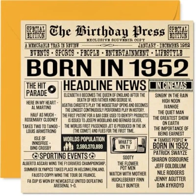 Afbeelding van 72e verjaardagskaarten voor mannen en vrouwen Born in Journal 1952 verjaardagskaart opa, oma, vintage retro 1952, 145 mm x mm, wenskaarten