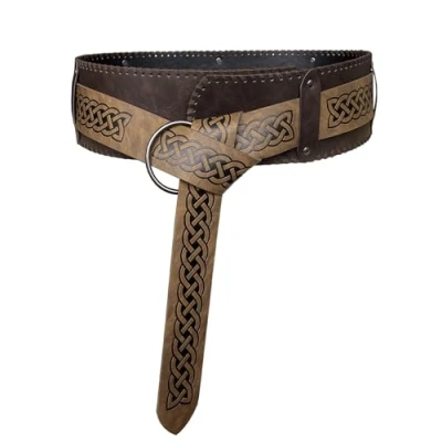 Afbeelding van HiiFeuer Viking riem met reliëf, retro, middeleeuws, van kunstleer, voor huurlingen, bruin