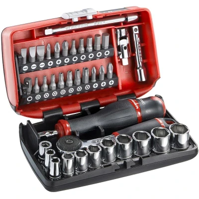 Image de FACOM R2NANOPB cliquet R.161 avec jeu de douilles ultra compactes métriques hexagonales 1/4&quot; en boîte rangement 38 pièces