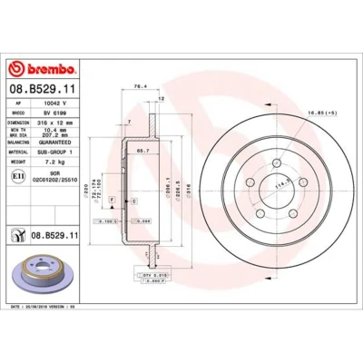 Afbeelding van BREMBO 08.B529.11 Remschijf 316 12 5 volledig Gecoat DODGE: Nitro Off Road