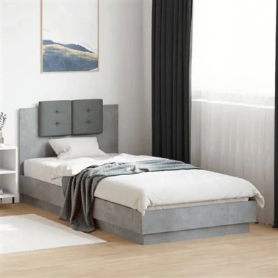 Afbeelding van vidaXL Bedframe met hoofdbord en LED verlichting betongrijs 100x200 cm