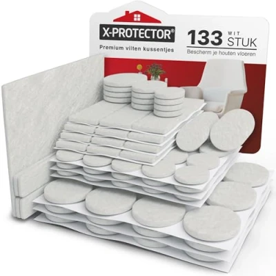 Afbeelding van Meubilair Pads Vloerbeschermers X PROTECTOR 133 PCS, Witte Vilten voor Stoelpoten Meubelpoten Enorme Hoeveelheid Vloerbescherming