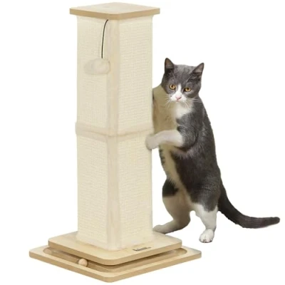 Afbeelding van PawHut 3 in 1 krabpaal 67 cm sisal kattenboom met speelbal voor binnen eiken