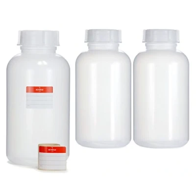 Afbeelding van Octopus Set van 3 lege flessen 2000 ml met brede hals, polyethyleen lage dichtheid, schroefdop, 2 liter, laboratoriumflessen dop als opbergdoos