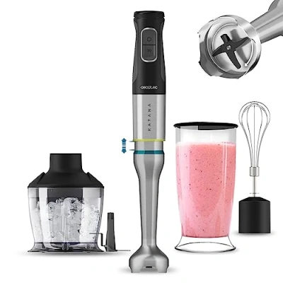 Afbeelding van Cecotec Katana TotalDestroy 1500 XL Cream&amp;Crush DK staafmixer, W, 21 snelheden en turbo, 4 zwarte titanium messen, spatbescherming, extra lange voet, accessoireset, 800 ml glas.