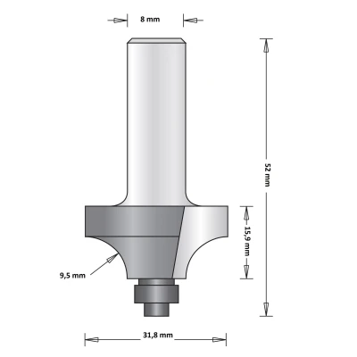 Afbeelding van Hitachi 8 mm afrondfrees duivejager met onderlager 31.8 x 52 9.5
