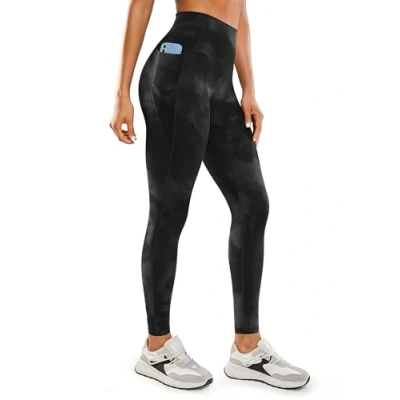 Afbeelding van CRZ YOGA Butterluxe trainingslegging voor dames, 71 cm, hoge taille, legging met zakken, Zwarte tie dye bloemen