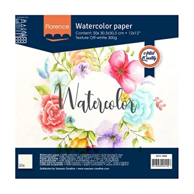 Afbeelding van Aquarelpapier Off White 30,5x30,5cm 300 grams Lichte Structuur Texture Florence 50 vellen