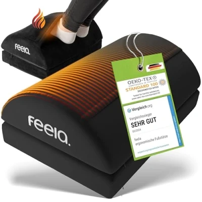 Afbeelding van feela.® Voetensteun Bureau [VERGELIJKINGSWINNAAR] met nieuwe voetenwarmerzak Te gebruiken als voetenbankje, voetenbankje of op kantoor In hoogte verstelbaar (Zwart)