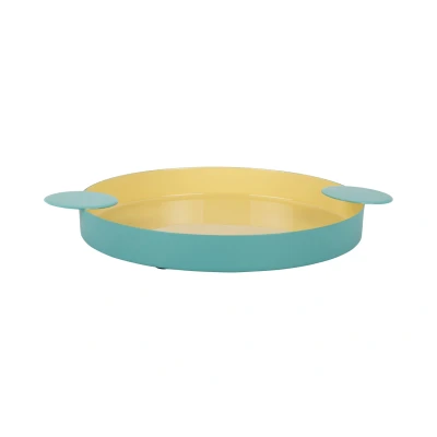 Afbeelding van Present Time Dienblad Double Funky Large Turquoise blue &amp; soft yellow