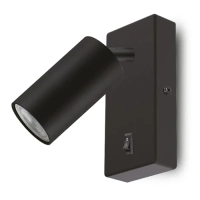 Afbeelding van Maclean wandlamp spot rond GU10 met schakelaar 55x100mm kleur zwart MCE369 B