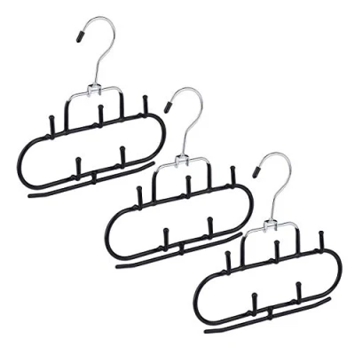 Afbeelding van Relaxdays riemhouder set van 3 5 haken stang hanger stropdassen sjaal metaal zwart