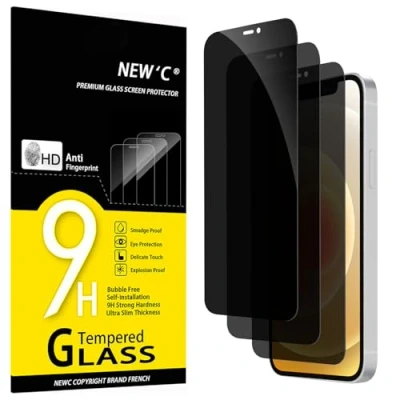 Afbeelding van NEW&#039;C Set van 3, anti spionage gehard glas voor iPhone 12/12 Pro (6,1 inch) displaybeschermfolie effectief tegen krassen zonder luchtbellen extreem robuust hardheid 9H hoek 30
